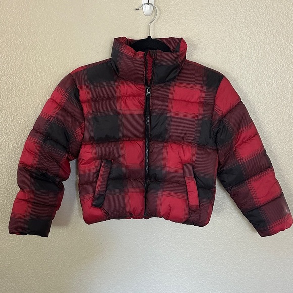 Old Navy Girls Red and Black Buffalo Plaid Puffer Jacket Size M (8) - Picture 1 of 12